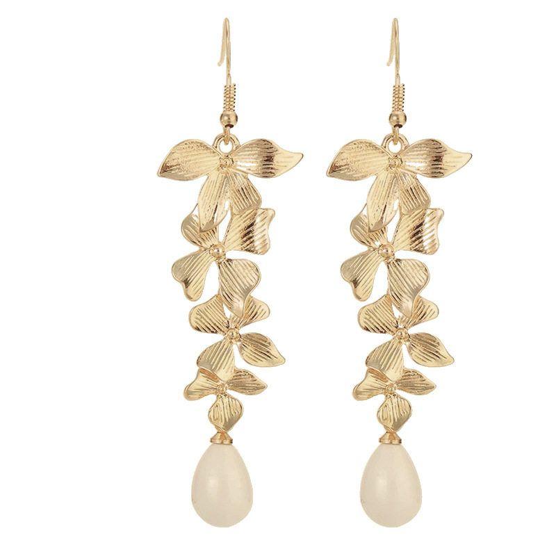 European and American Bride Leaves Headband Greek Baroque Style Golden Leaf Bridal Armband Pearl Earrings
