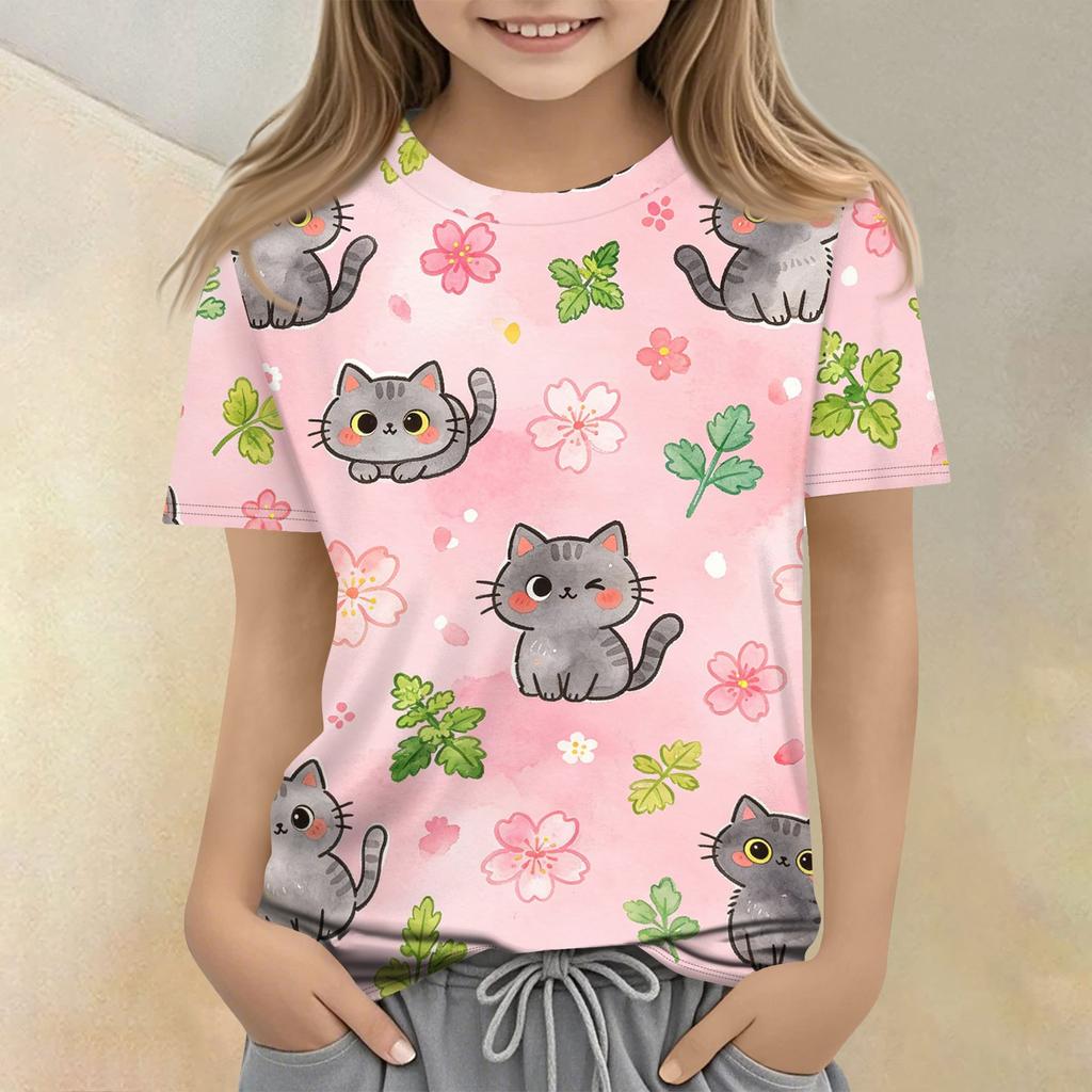 Kids Animal Print Crew Neck Short Sleeve Casual Loose Fit T Shirt Comfortable Lightweight Soft Fabric Suitable for Everyday Wear