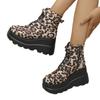 Large size thick-soled leopard print Martin boots, new autumn and winter height-increased outer low tube strap women's boots