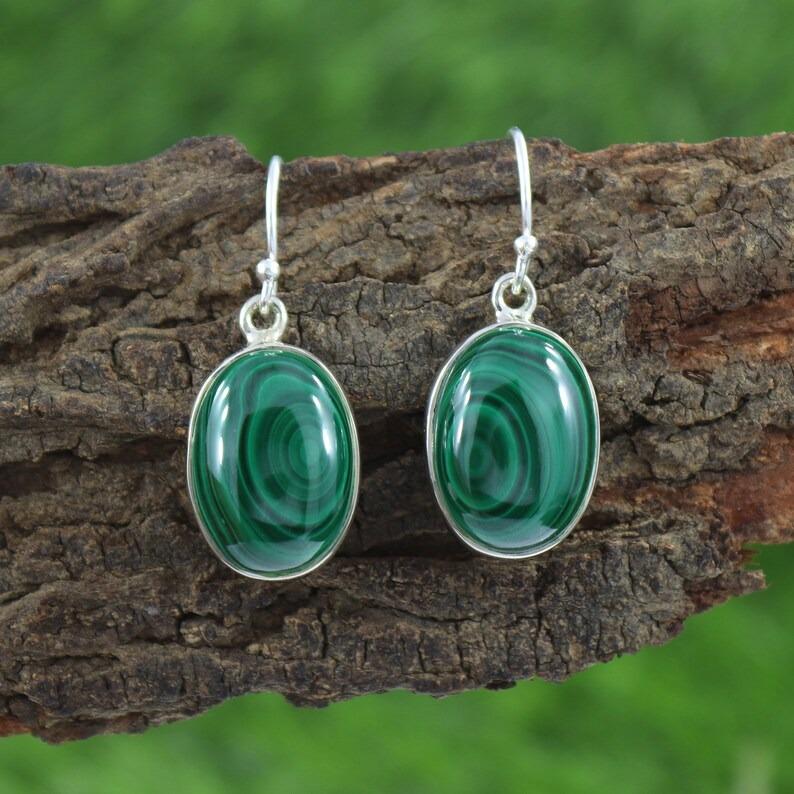 Cercei cu Piatră Prețioasă Malachit, Cercei din Argint Sterling 925, Cadou Pentru Ea, Cercei Handmade, Cercei Femei