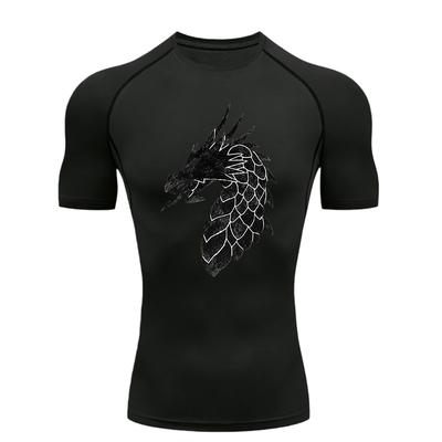 Dragon Pattern Men's Sports T-shirt for Fitness Training Gym Jogging Running Workout Compression Shirt Short Sleeve Rashguard