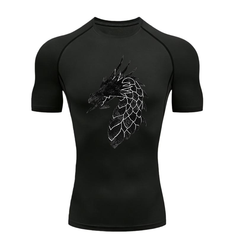 Dragon Pattern Men s Sports T-shirt for Fitness Training Gym Jogging Running Workout Compression Shirt Short Sleeve Rashguard S