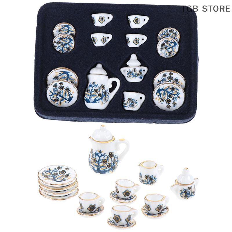 1Set 1:12 Miniature Porcelain Tea Cup Set Chintz Flower Tableware Kitchen