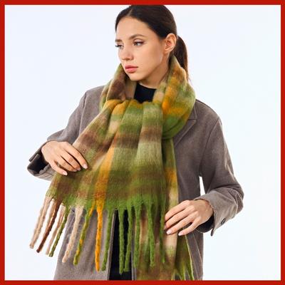 Novo cachecol baba xadrez grosso e quente feminino de outono e inverno, cachecol de lã mohair de imitação de cashmere, xale quente versátil e de alta qualidade