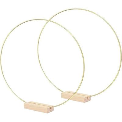 2Pcs Metal Dreamcatcher Floral Hoop Centerpiece Gold Macrame Wreath Ring with Wood Stand Holders for Wedding Birthday Home Decoration DIY Crafts