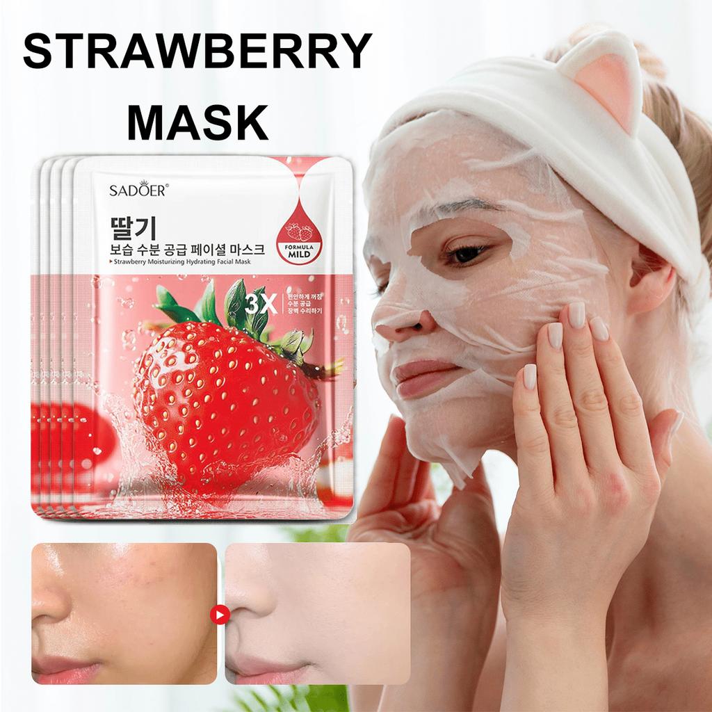 1/3/5/10PCS Strawberry Mask, Face Mask, Hydrate And Moisturize, Post-Sun Repair, Make Skin Glow, Ski