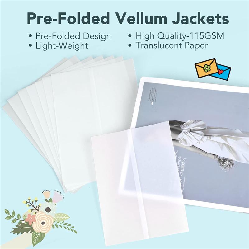 120Pcs Pre-Folded Vellum Paper, Printable Vellum Jackets Translucent Vellum Paper 5X7 Inch Vellum Paper Wraps