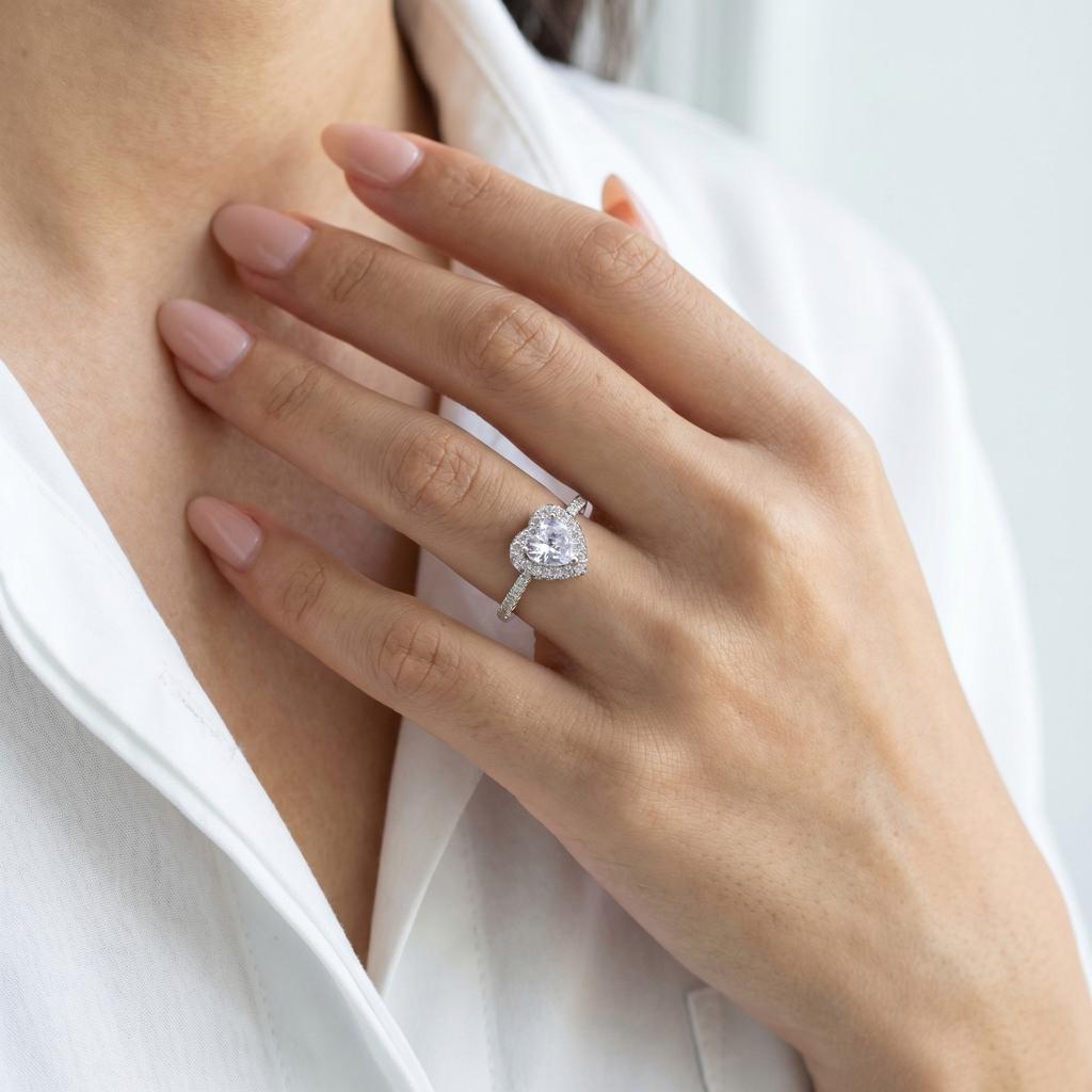 Heart Ring Adjustable for Women Zircon Love Shaped Open Ring Silver Color Romantic Promise Jewelry Gift