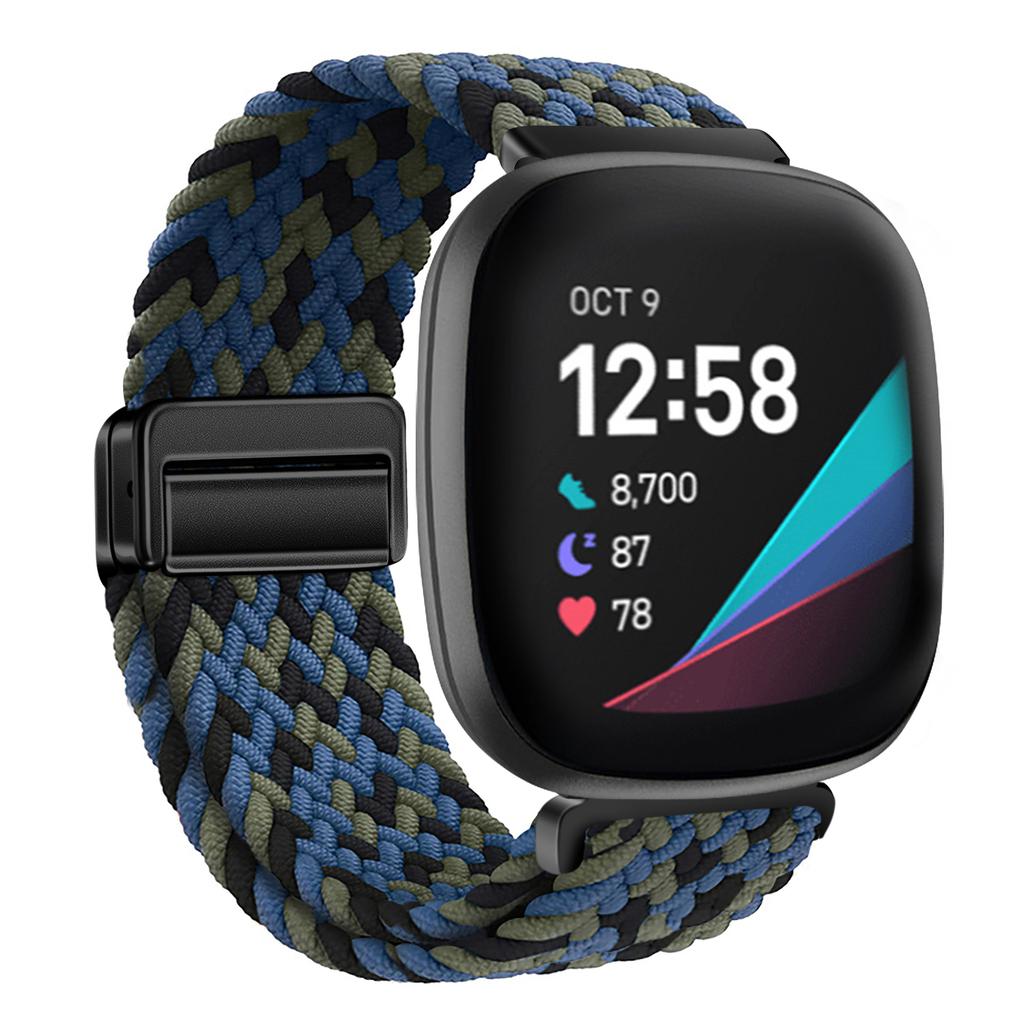 Nylon Braided Loop Strap For Fitbit Versa 4/3 Adjustable Metal Magnetic Bracelet Wristband For Fitbit Sense 2/1 Band Accessories