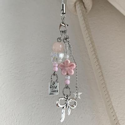1  Cherry Blossom Bow Mobile Phone Chain Keychain School Bag Pendant