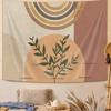 Mid Century Modern Abstracte Kunst Wandkleed, Minimalistisch Salieplant Zon Retro Boho Wandkleed, Geel Wit Bruin Geometrisch