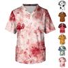 Men's V Neck Short Sleeve Halloween Print Medical Scrub Top with Chest Pocket and Two Front Pockets Suitable for Healthcare Professionals