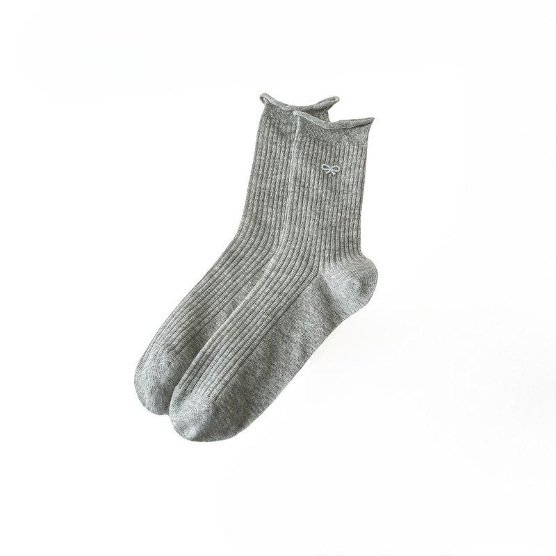 Women's Spring and Summer Ultra-thin Pearl Bow Lovely Curled Edge Wicking Sweat Breathable Tube Cotton Socks