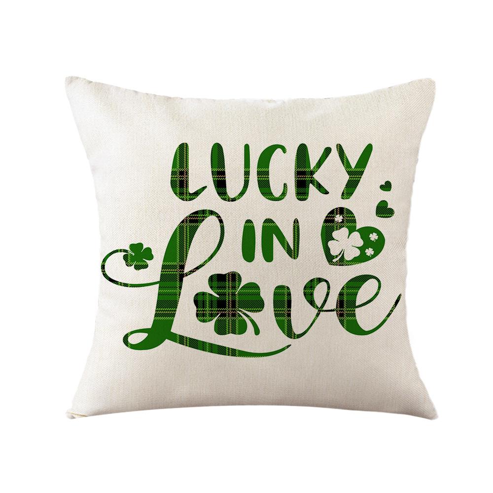 St. Patrick's Day Pillow New Plaid Clover Plant Print Pillow Sofa Cushion Linen Pillow Cover