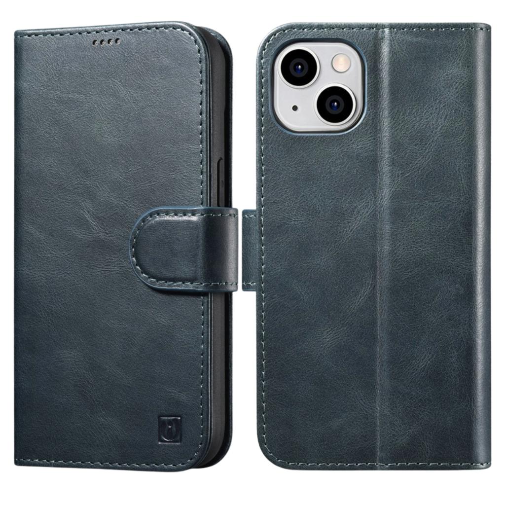 Icarer Oil Wax Wallet Case 2In1 Etui Iphone 14 Skórzany Pokrowiec Z Klapką Anti-Rfid Niebieski (Wmi14220721-Bu)