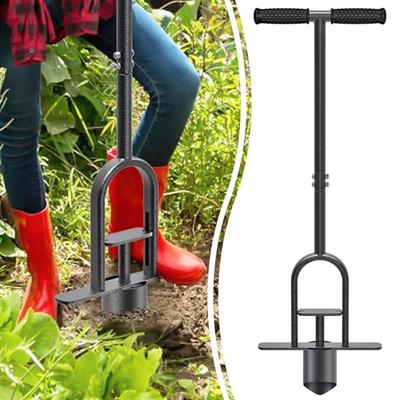 Outil d'Enfouissement de Gazon à Long Manche Construction en Acier Ergonomique Planteur de Bulbes Robuste Éjecteur au Pied Transplanteur de Plantes