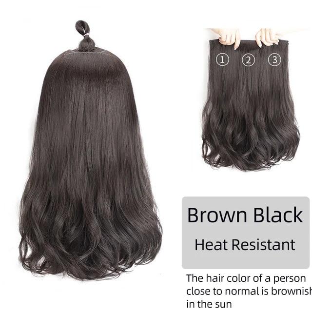 Extensii de păr sintetic, lung, drept, ondulat, ondulat, perucă falsă naturală, cu clipă pentru femeie, o singură bucată pentru femei
