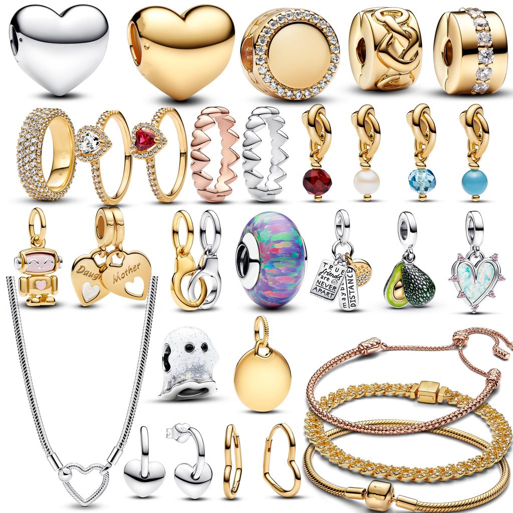 Neuer Avocado Doppel Hängeperle Kupfer Herz Charm Ewigkeit Kreis Anhänger Kompatibel Mit Authentischen Pandora Armbändern Halsketten DIY Schmuck