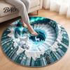 Living Room Xmas Rug 3D Optical Illusion Round Christmas Rug, Cute Santa Claus Crystal Velvet Floor Mat, Non Slip Decor Vivid Printed Circular Carpet