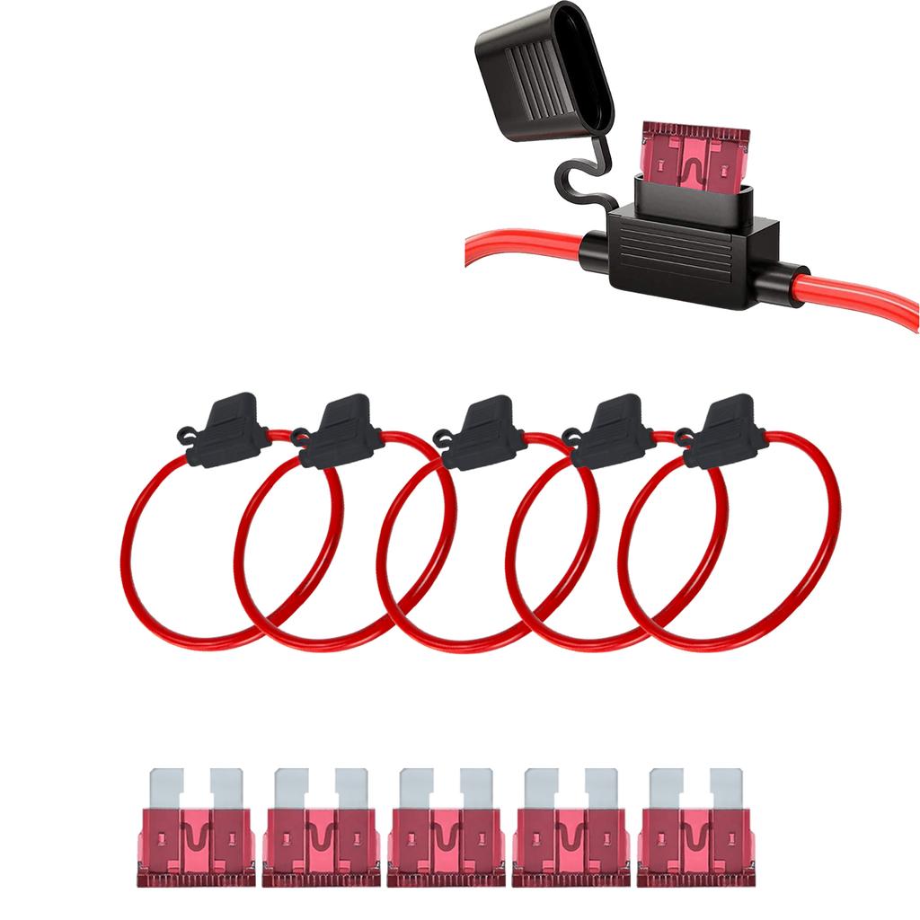 5Pcs 14 AWG Inline Fuse Holder Kit Waterproof 12V Automotive Blade Fuse 15A Fuses for Car Boat Marine RV Truck 12V Relay Harness