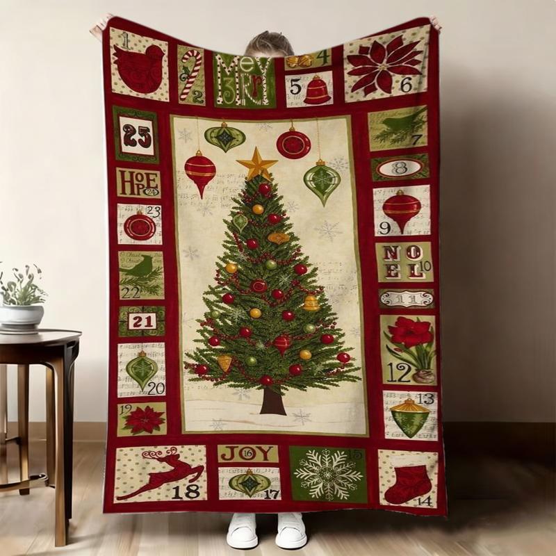 Coperta con stampa Albero di Natale Calendario dell'Avvento Vintage coperta angolo lettura tana casa camera da letto divano regali di Natale ideali