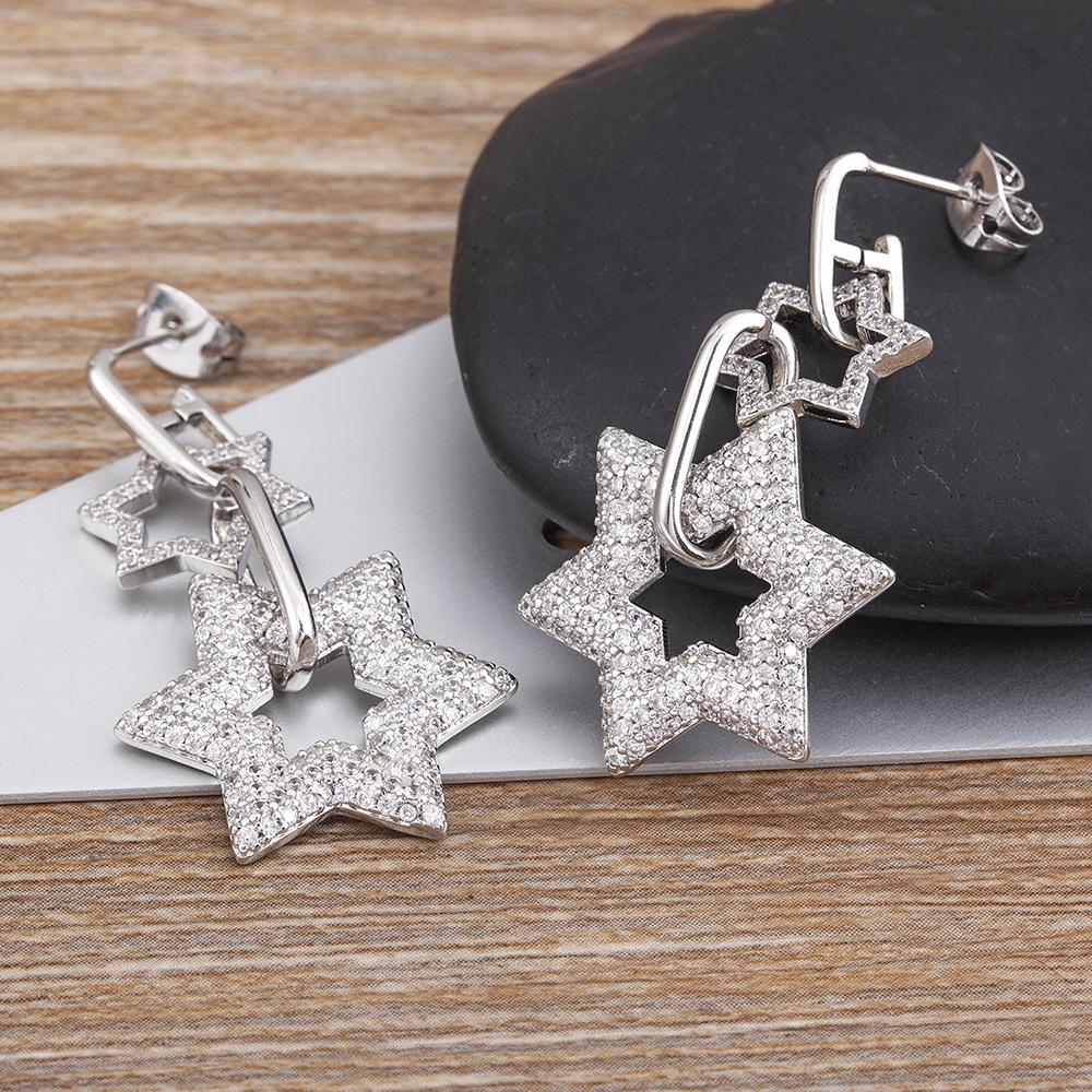 Nidin Classic 2 Colors Copper Zircon Lucky Star Shiny Rhinestone Drop Earrings Women Retro Fine jewelry Trend Party Accessories