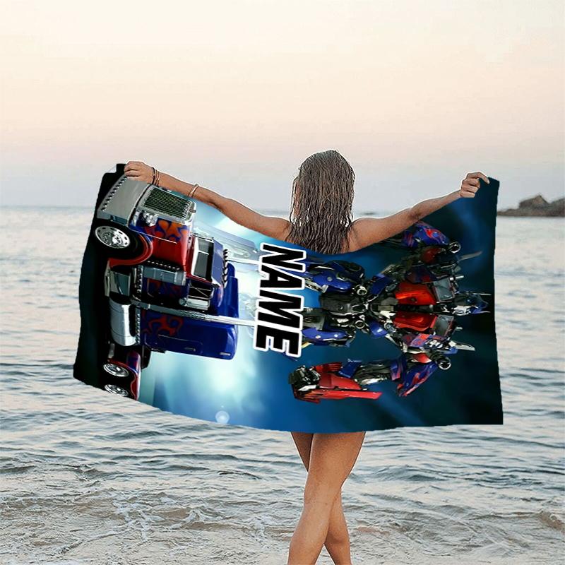 1pc Transformers Beach Towel with Custom Name, Beach/Swimming/Bath/Picnic/Camping Towel, Suitable for Seaside Beaches
