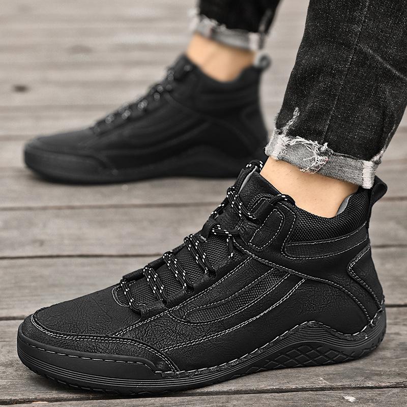 2025 New Large Size Men's Shoes Hand-sewn Medium and High Top Casual Shoes Leather Flat Bottom Outdoor Tooling Boots