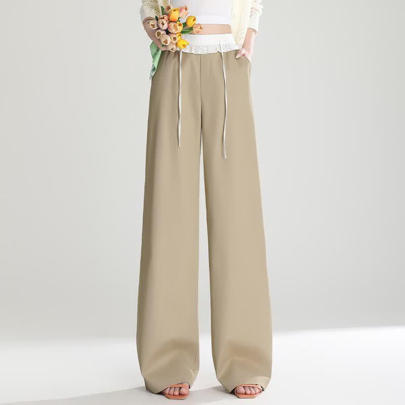Women's Lyocell Tencel Blend Straight-Leg Pants with Elastic Waist