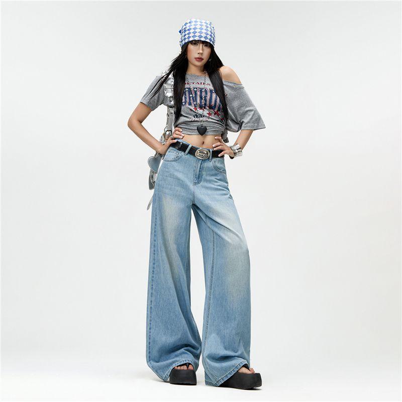 Spring Summer Lyocell Tencel Cotton Thin Drape Relaxed Pocket Floor Wide Leg Denim Pants For Ladies Casual Pants Oversize Denim Trousers