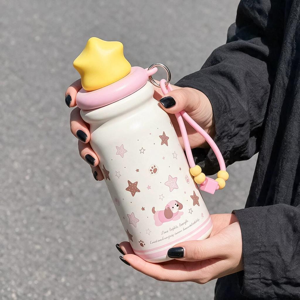 Star thermos cup for girls, cute coffee cup, new large-capacity water cup, portable cup when going out