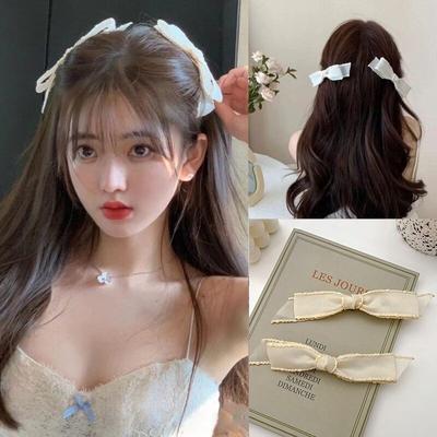 2PCS Gauze Ribbon Bowknot Hair Clips Hairpins Girl Women Korea Bow Long Barrettes Pin Hairgrips Hair Accessories Set Fashion