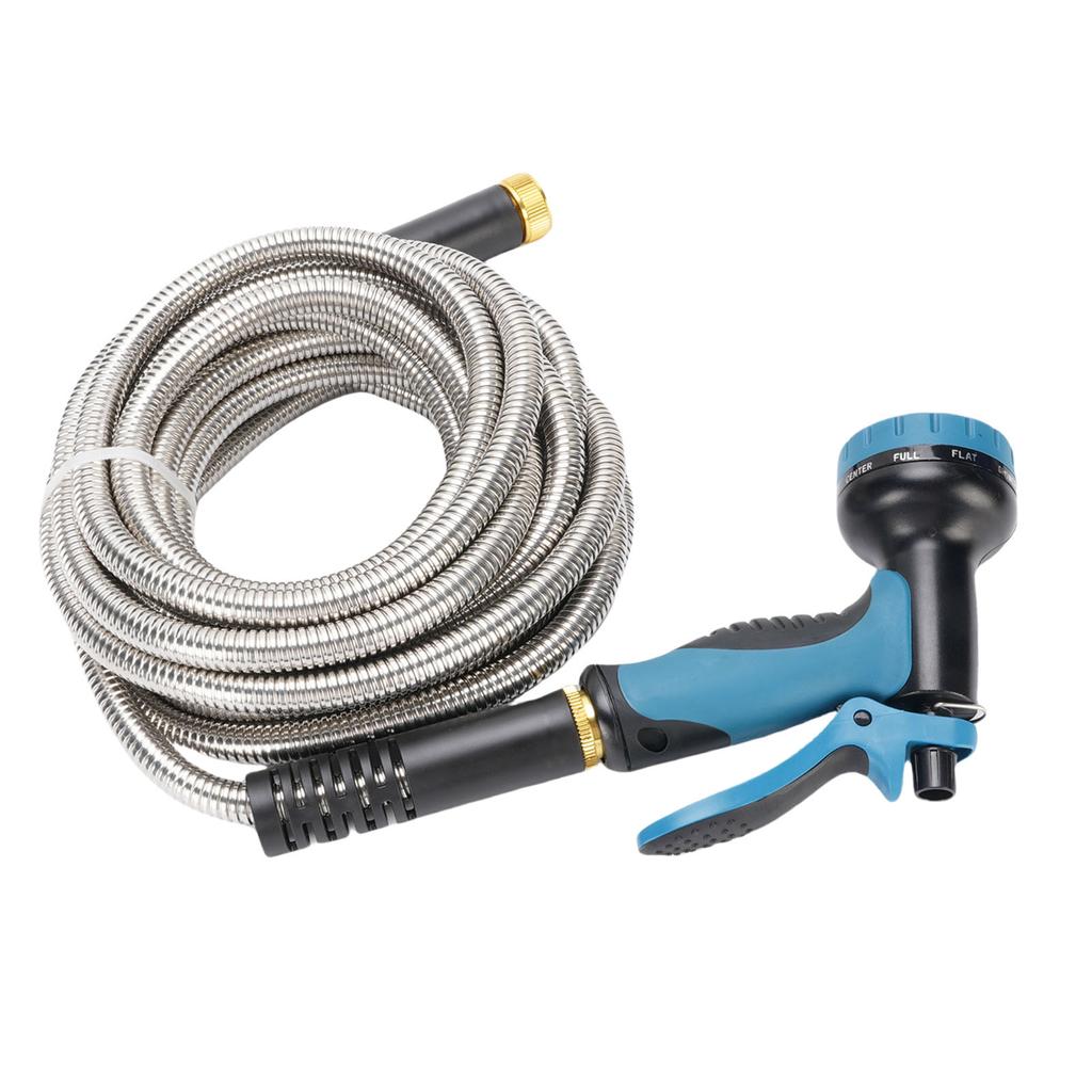 Garden Hose with Sprayer 7.5m Flexible Non Tangling Portable Stainless Steel Water Hose for Car Wash House Cleaning