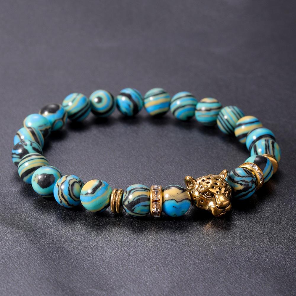 Festive Gifts Black Matte Onyx Tiger Eye And Gold Lion Head Beaded Bracelet Bold Fashion Jewelry For Men Daily Wear Simple Versatile Accessory