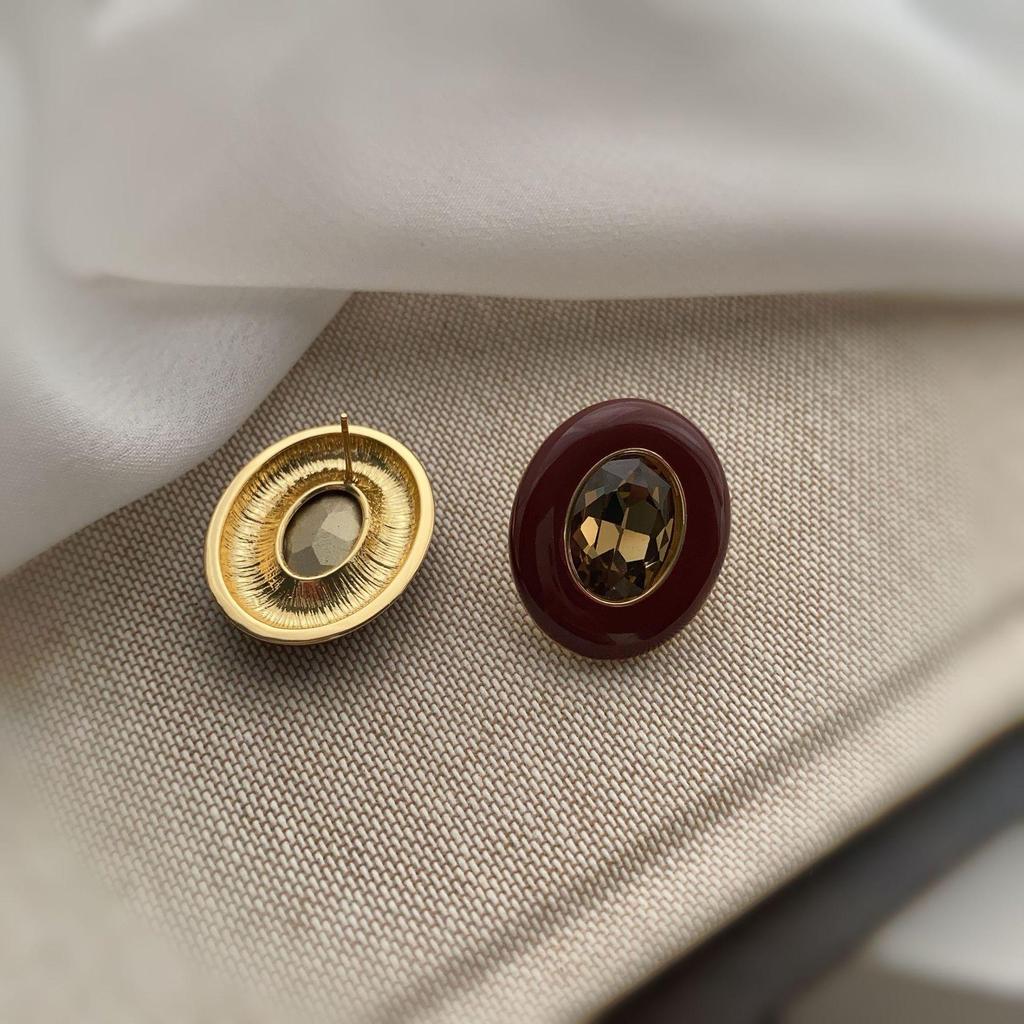 20 Retro Oil-Set Gemstone Contrasting Earrings Versatile Cold Hong Kong Style Colored Studs