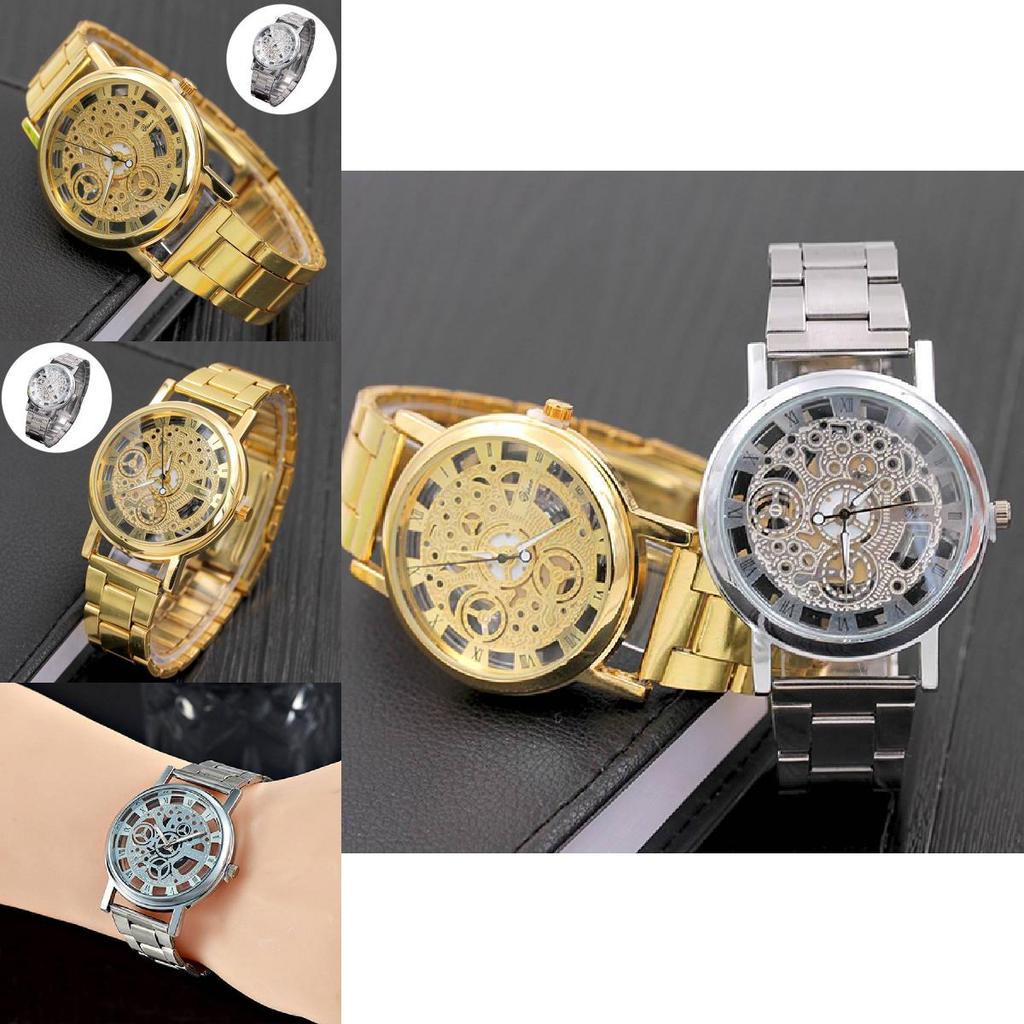 Elegant Geneva Alloy Case Men's Watch With Transparent Dial And Steel Band Stylish Design