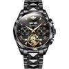 OLEVS Men's Skeleton Mechanical Watch Automatic Black Luxury Tungsten Steel Sapphire Crystal Waterproof Luminous 3186