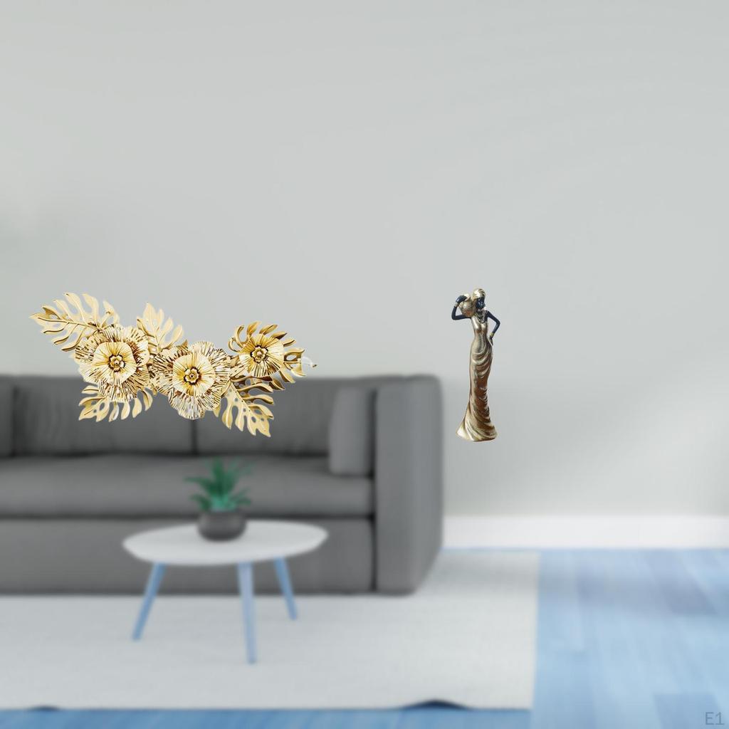 Nordic Metal Wall Art Sculpture with Flower Leaves And African Tribal Lady Figurine for Dining Room