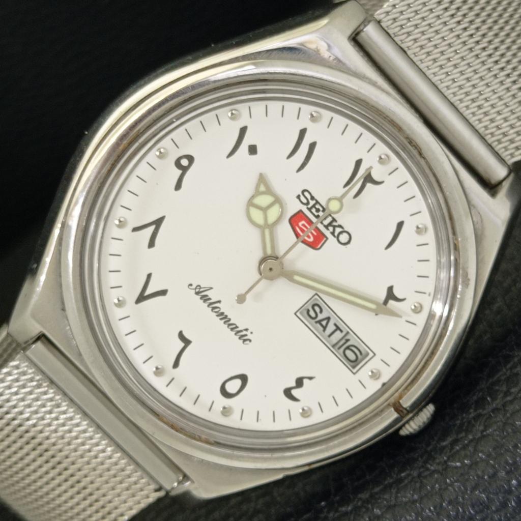 Seiko 5 AUTOMATIC VINTAGE JAPAN 6319A MENS ARABIC WHITE DIAL WATCH A701353-5 R206a-a701353
