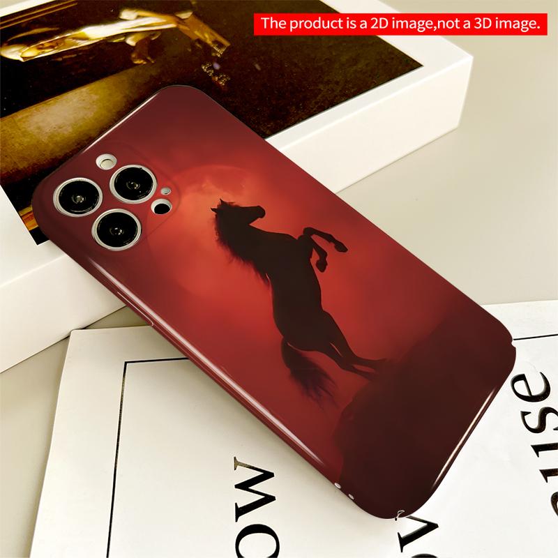 2DFlat Rising Horse Silhouette Against Crimson Moon All Inclusive Film Hard iPhone Case, Compatible with iPhone 18 Pro Max 17 16 15 14 13 12 11