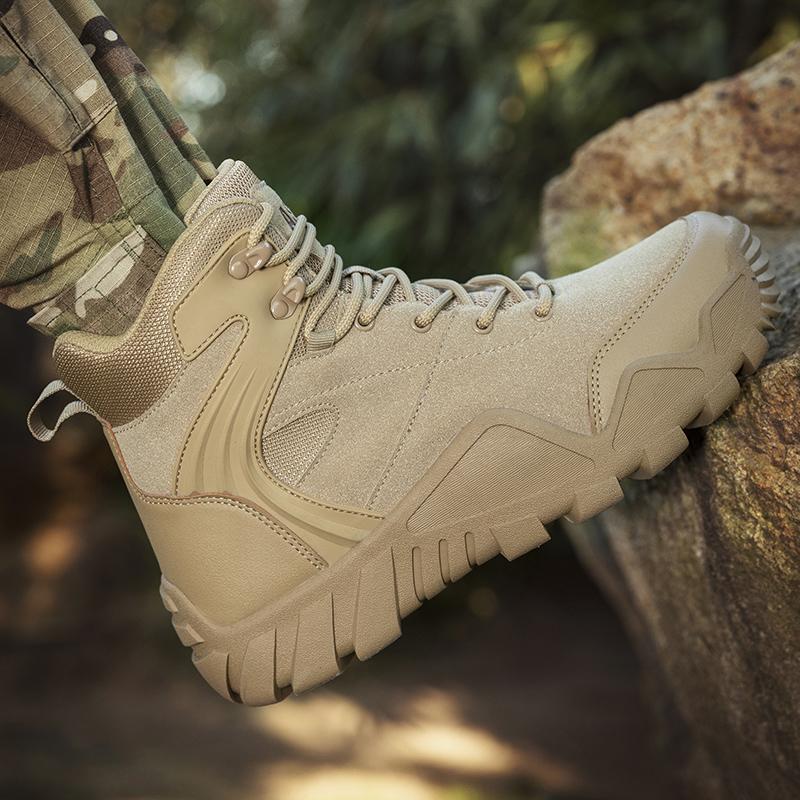 High-top Boots Men Outdoor Thick-soled Shock-absorbing Combat Boots Men Soft Durable Casual Lace-up Comfortable Hiking Shoes Men