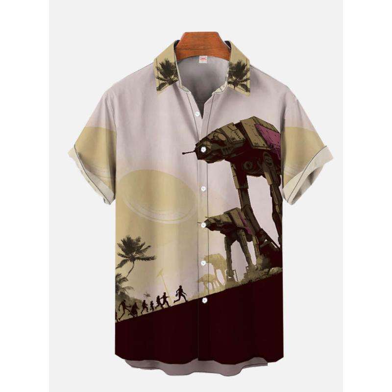 

Рубашка с короткими рукавами Beach Sunset Coconut Tree and Armor Walker Hawaiian Print Plus Size S-5XL 5XL