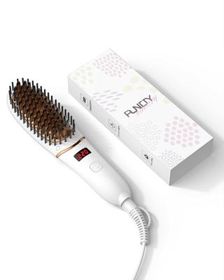 RUNCTY Heated Brush Hair Iron, Brush-Type Hair Straightener, 50 Million Negative Ions, 30-Second Rapid Heating, 5 Temperature Settings (120-220℃), Shi
