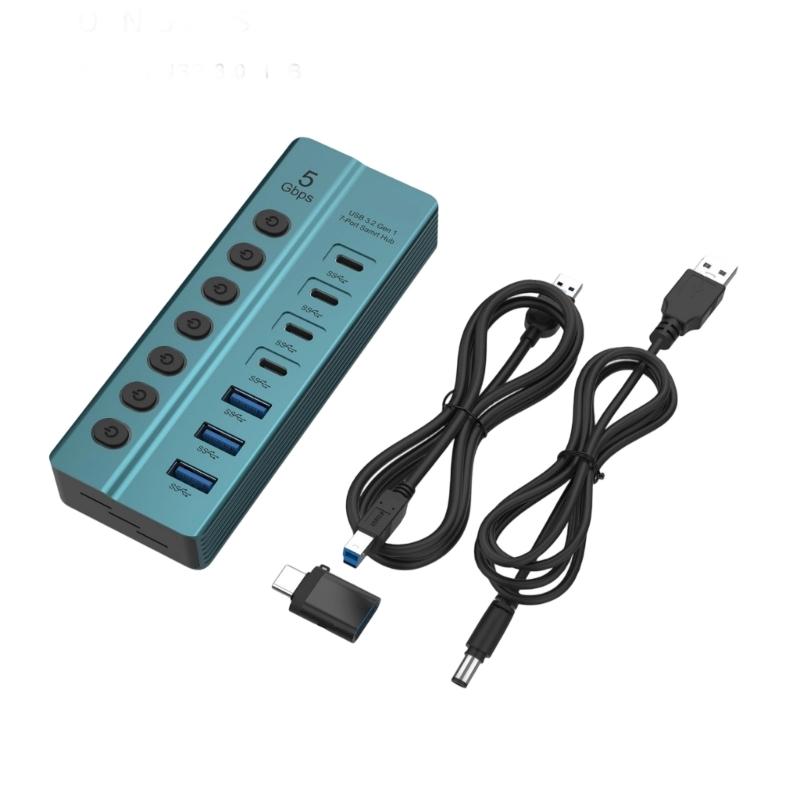 

USB 3.0 разветвитель, 7-портовый USB-хаб, USB 3.0 порт для зарядки с индивидуальными переключателями, адаптер питания для ПК, ноутбука, аксессуары 1