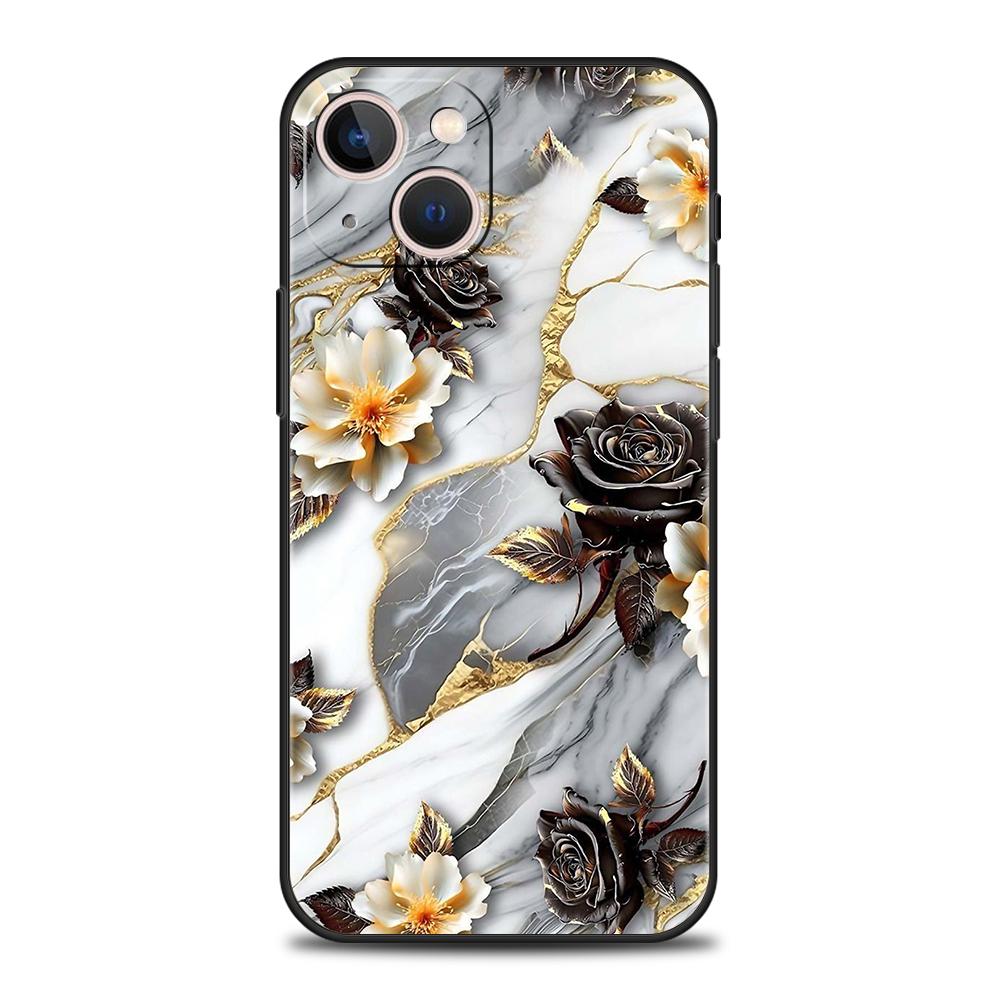 Luxury TPU Soft Phone Case For iPhone 17 Air 16E 16 11 15 14 Pro MAX 12 13 7 8 Plus X XR XS SE 2022 Cover Flower Marble