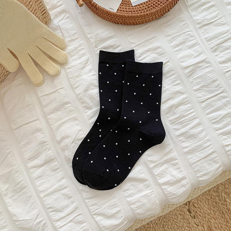 

Женские Осенние Новые Стильные Простые Универсальные Носки-трубы с точками и без косточек 1 pair чёрный