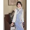 Improved New Chinese Cheongsam 1011 New Autumn and Winter Waist Pinch Slim Long Sleeve Blue National Style Dress Women
