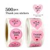 500 Sheets/roll 1 Inch Pink Love Thank You Stickers, Heart Stickers, Flower Stickers, Envelope Seal Stickers, Thank You Stickers