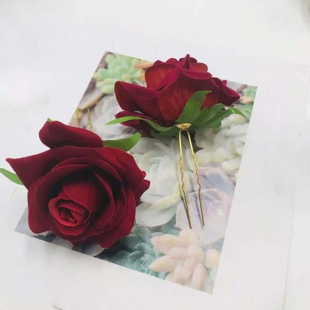 Cloth Rose Hair Forks Chinese Style Bride Flower Side Clips Golden Phoenix Hairpin  Wedding