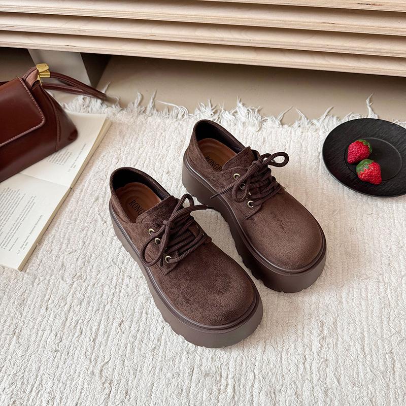 British Style Retro Lace-up Platform Loafers Women's Autumn 2025 New Small Versatile Frosted Leather Shoes